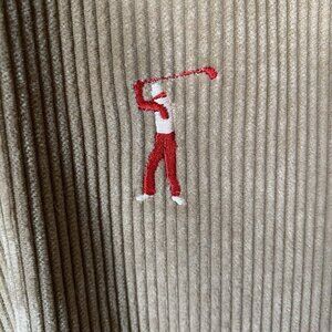 Vintage Halrin Corduroy Pants Golfer Embroidered Tan Cotton Needlepoint Red